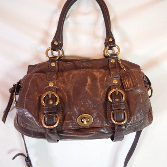 Coach Dark Brown Leather Satchel with Gold Hardware - Picture 1 of 4